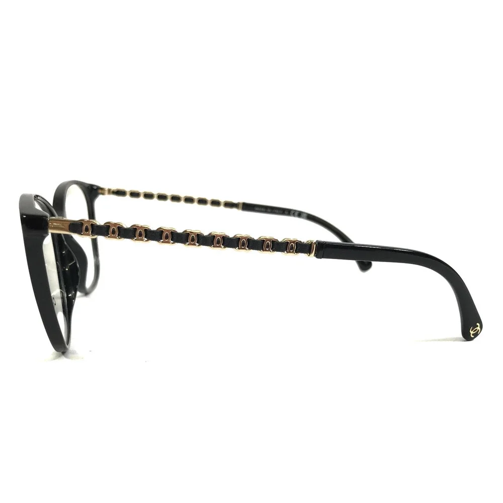 Chanel Eyeglasses Frames 3408-Q c.622 Black Gold Woven Leather 54-16-140